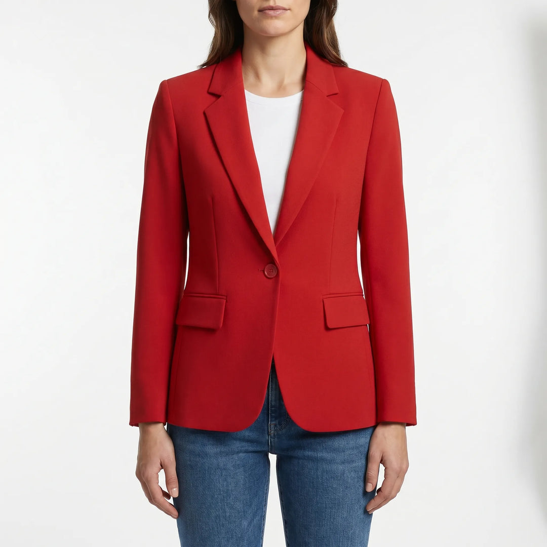 Stijlvolle getailleerde dames blazer, perfect voor een professionele look. Enkele knoop sluiting.