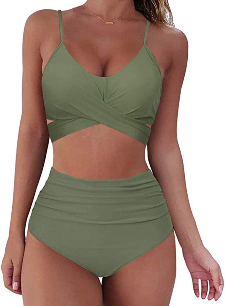 Zachte stof high waisted bikini voor dames, kleurrijke bloemenprint, ideaal als strandkleding.