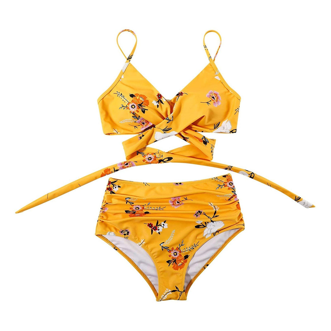 Comfortabele highwaist dames bikini, levendige bloemenprint, perfect voor strand en zwembad.