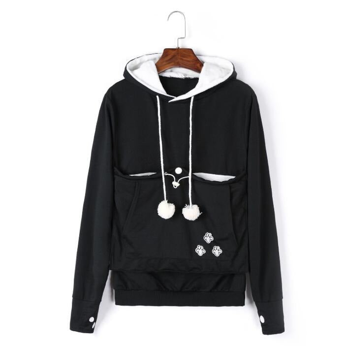 Dames hoodie CozyPurr met geïntegreerde kattenzak, perfect voor comfortabele knuffelmomenten.