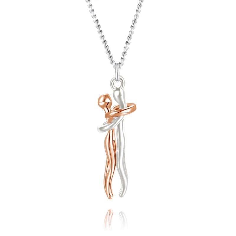 Zilverkleurige roestvrij stalen knuffelketting, een elegant liefdessymbool voor dames.