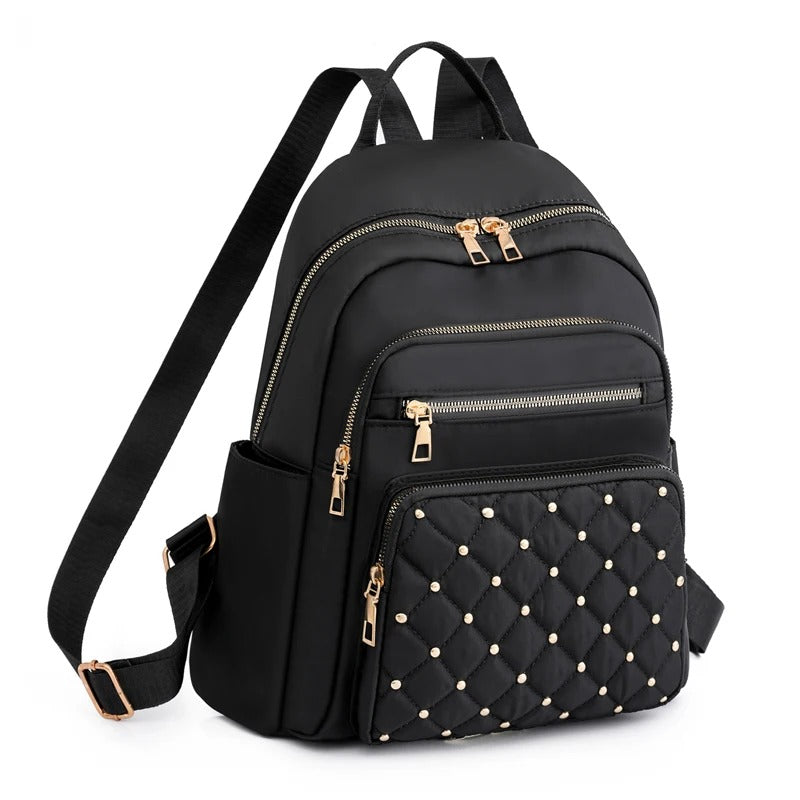 Dames lichtgewicht waterafstotende nylon rugzak in zwart, ideaal voor school en reizen.