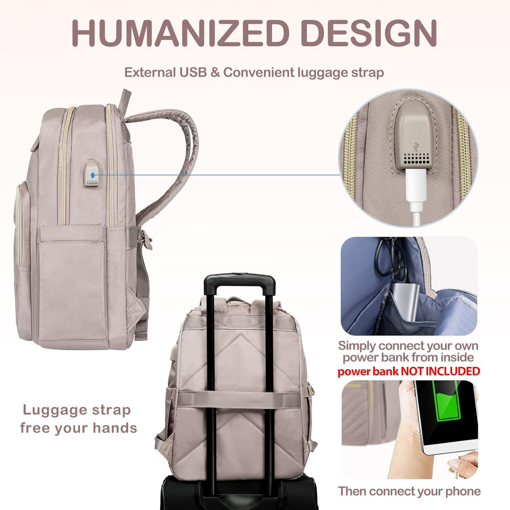 Zwarte waterdichte dames laptop rugzak (15.6") met USB-poort, perfect voor school, werk en stedentrips.