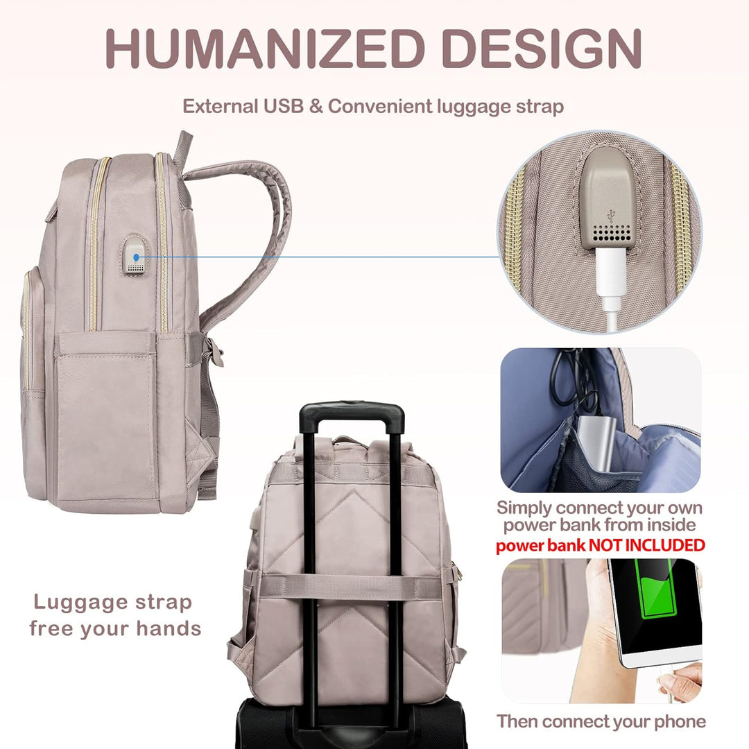 Zwarte waterdichte dames laptop rugzak (15.6") met USB-poort, perfect voor school, werk en stedentrips.