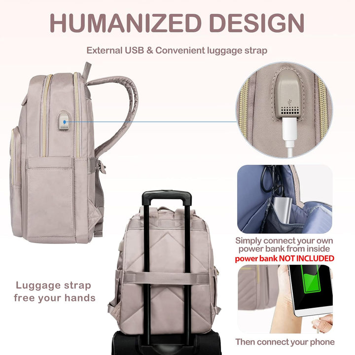Zwarte waterdichte dames laptop rugzak (15.6") met USB-poort, perfect voor school, werk en stedentrips.