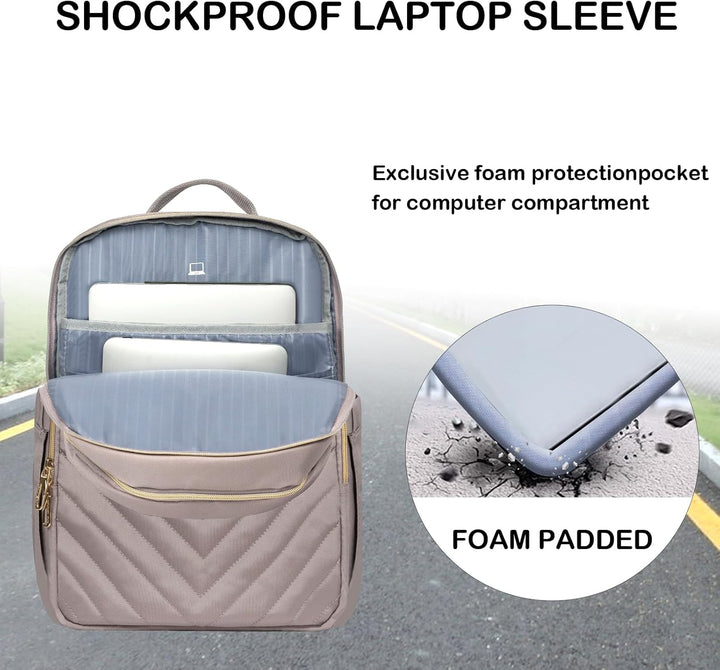 Roze lichtgewicht dames rugzak, waterdicht en met USB-poort, geschikt voor een 15.6 inch laptop.