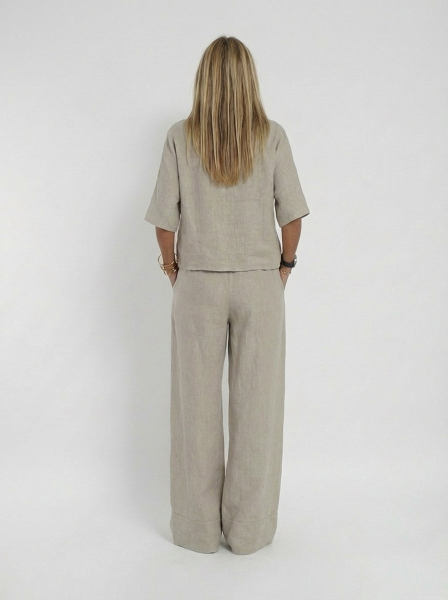 Modieuze dames zomerset: comfortabele luchtige tweedelige set met wijde broek, ideaal voor lente/vakantie.