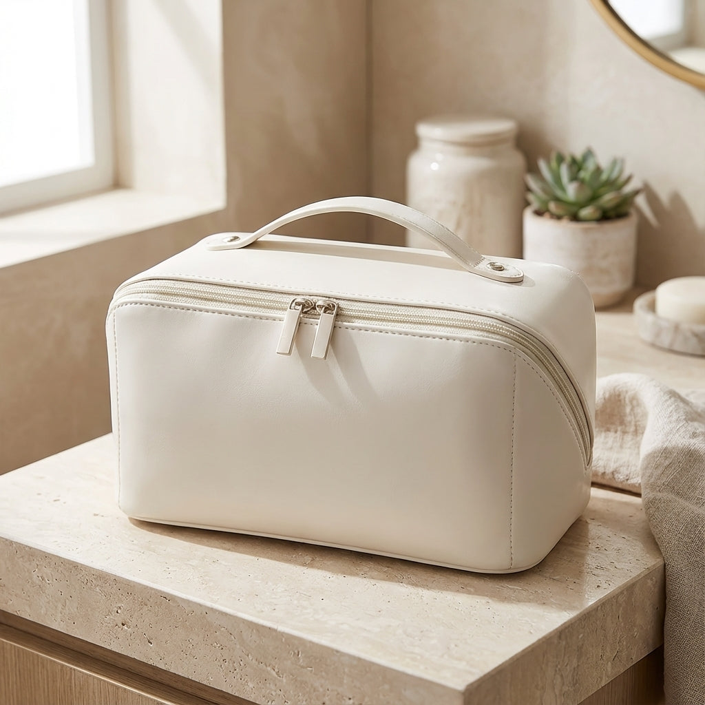 Dames make-up tasje Glambox, compact en georganiseerd voor cosmetica. Ideaal reisaccessoire met meerdere vakken.