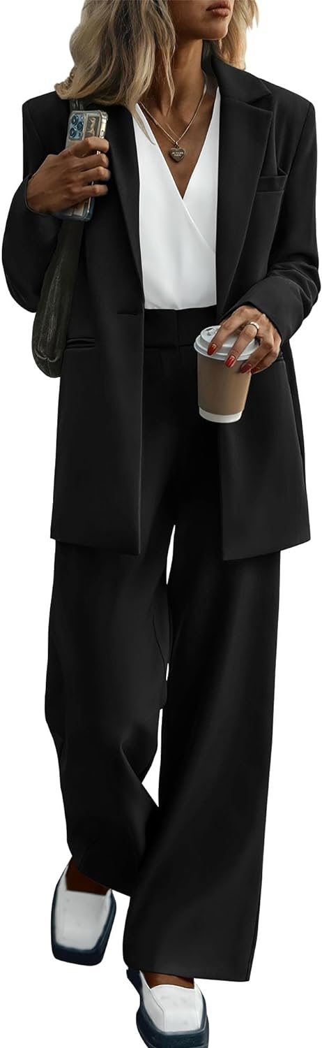 Zakelijke dames set Mia: elegante blazer en losvallende pantalon. Modieus comfort.