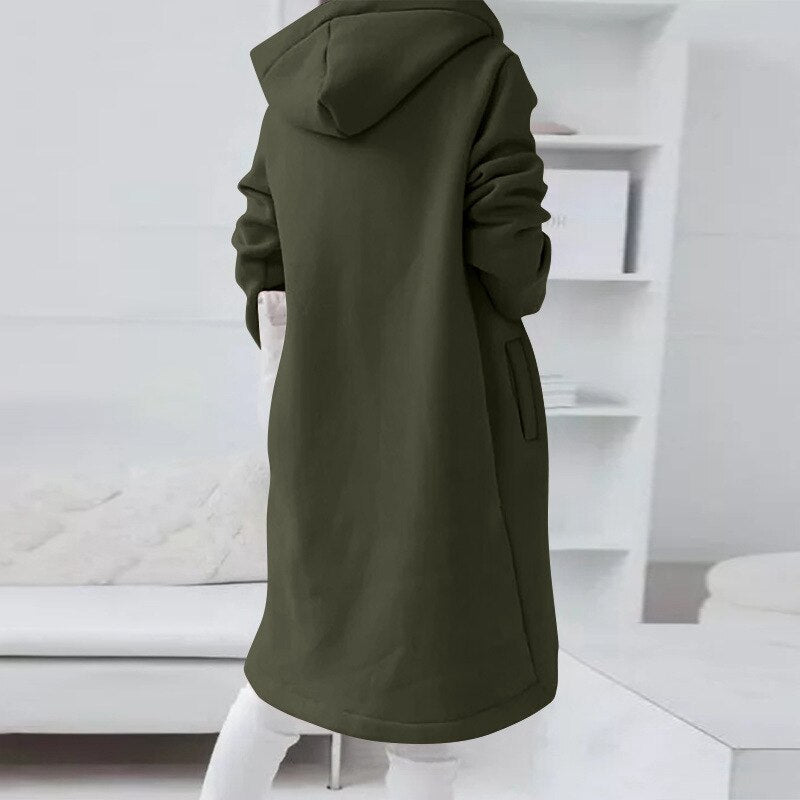 Modieuze dames winterjas met capuchon, middellang, ideaal voor een elegante of veelzijdige casual look.