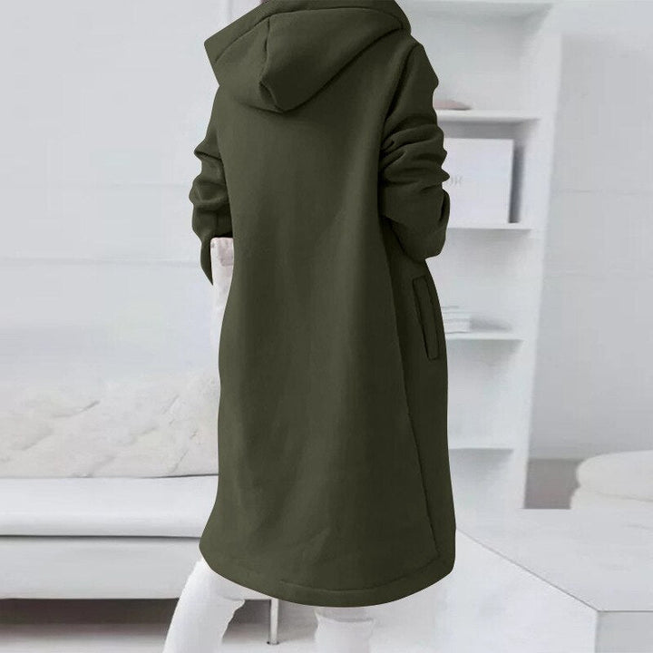 Modieuze dames winterjas met capuchon, middellang, ideaal voor een elegante of veelzijdige casual look.