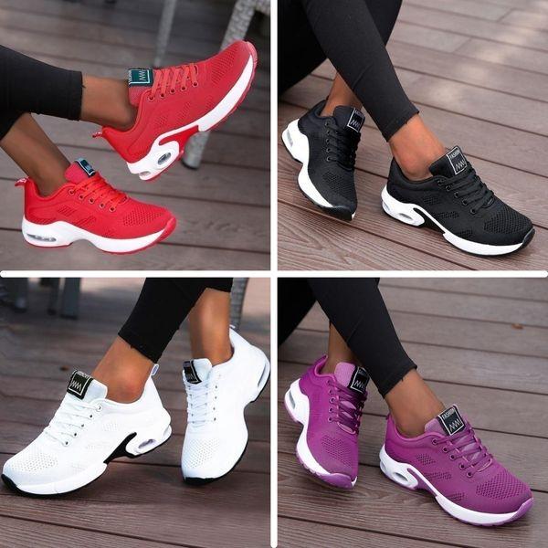 Comfortabele dames sneaker met orthopedische demping, biedt pijnverlichting voor voeten en knieën.