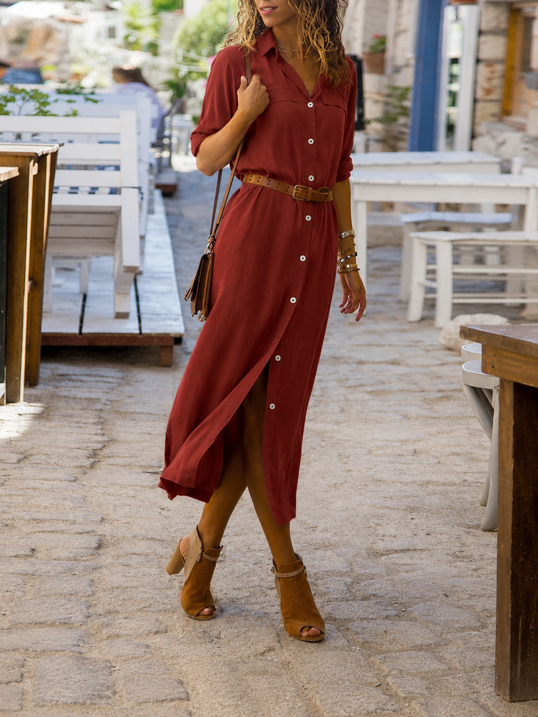Stijlvolle casual overhemdjurk midi voor dames, inclusief bijpassende riem, perfect voor dagelijks gebruik.