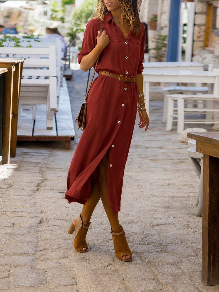 Stijlvolle casual overhemdjurk midi voor dames, inclusief bijpassende riem, perfect voor dagelijks gebruik.