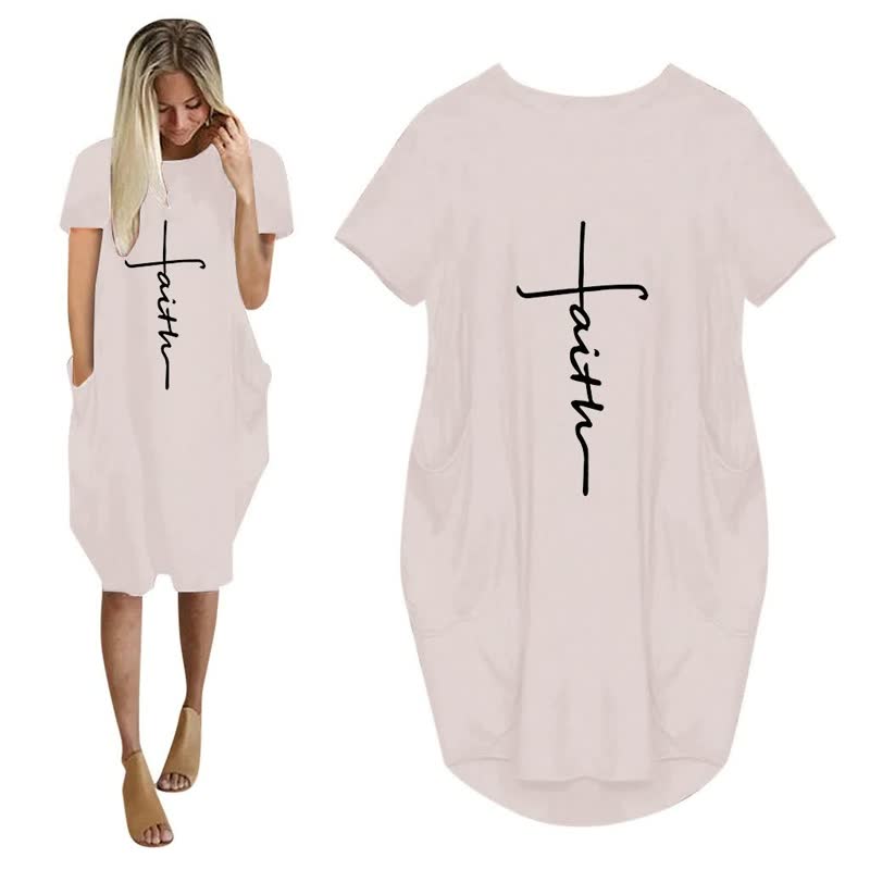 Dames oversized T-shirt jurk met 3D letterprint en zakken, een trendy casual jurk met losse pasvorm.