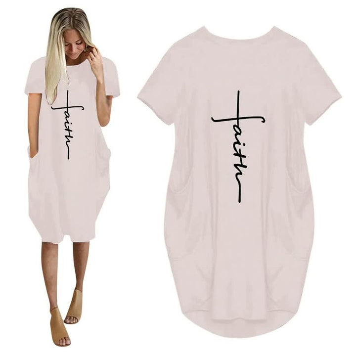 Dames oversized T-shirt jurk met 3D letterprint en zakken, een trendy casual jurk met losse pasvorm.