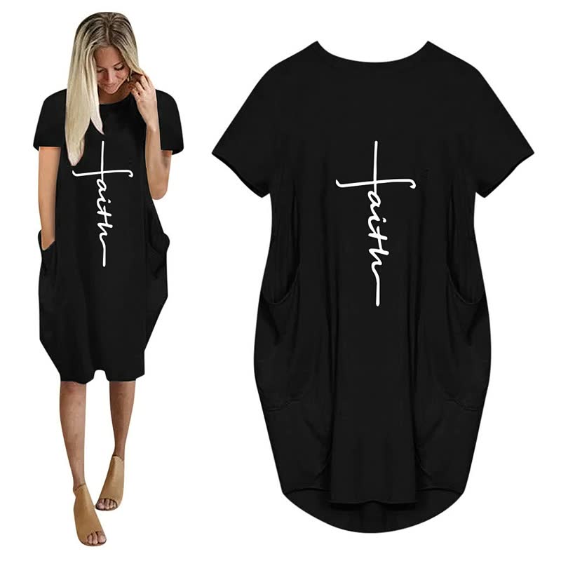 Comfortabele losse pasvorm dames T-shirtjurk met opvallende 3D letterprint en praktische zakken.