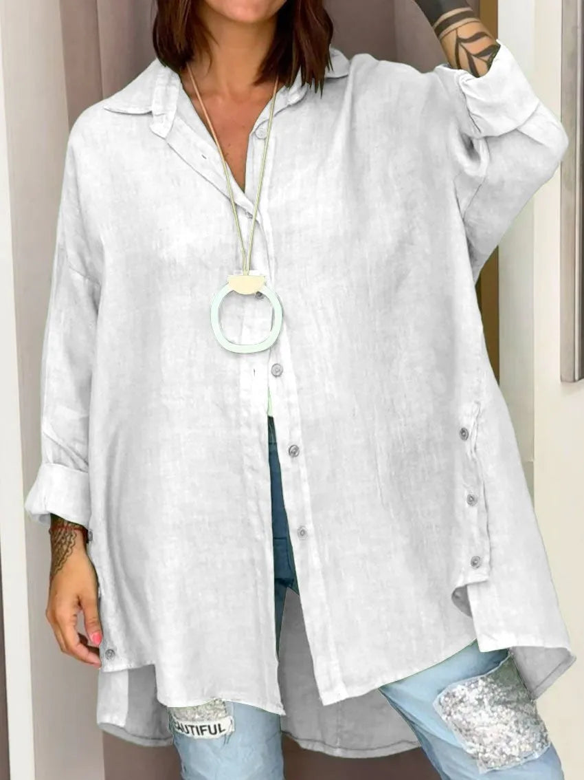 Dames relaxed fit button-down blouse met lange mouwen, casual en chic, ideaal voor elke gelegenheid.