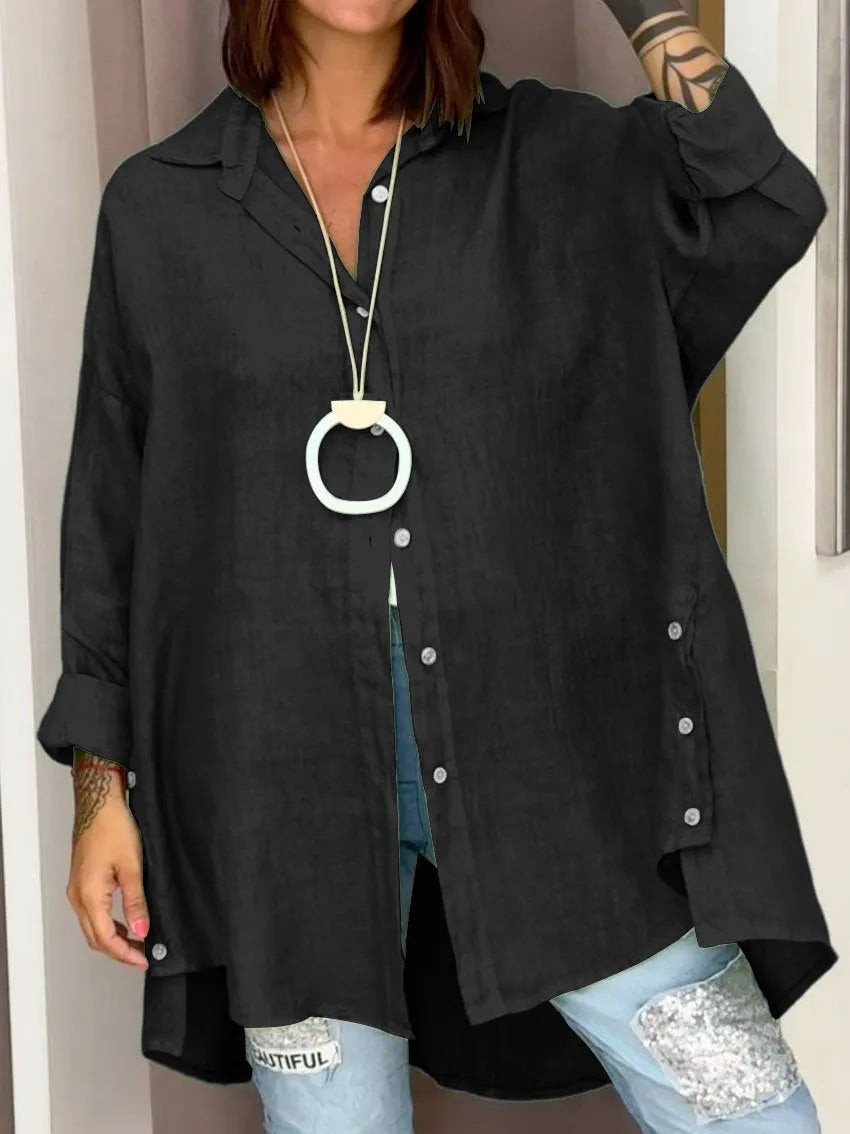 Stijlvolle dames relaxed fit button-down shirt, oversized met lange mouwen, perfect voor een moderne en veelzijdige outfit.
