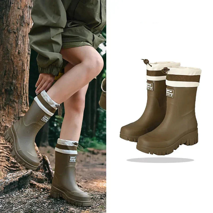 Regenlaarzen Arlena, retro stijl voor dames. Waterdicht, antislip en comfortabel voor herfstdagen.