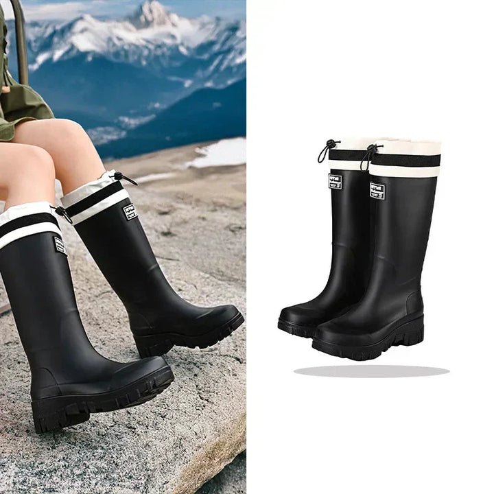 Blauwe Arlena retro regenlaarzen, waterdicht en antislip, ideaal voor een comfortabele herfstlook.