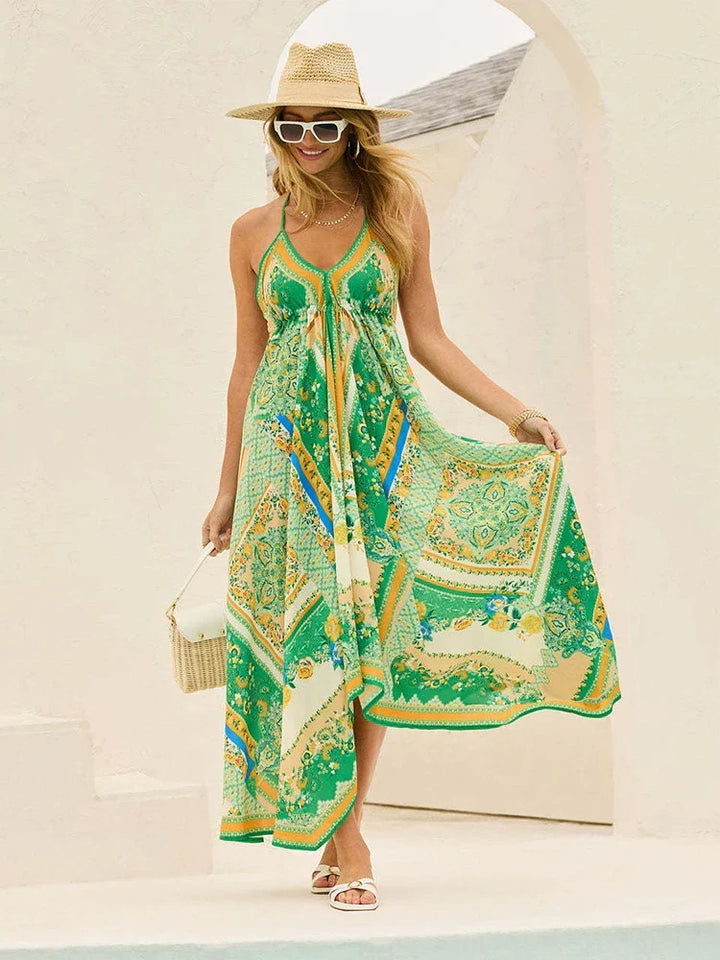 Dames boho jurk, maxi model met halternek, luchtig en stijlvol voor elke zomerdag.