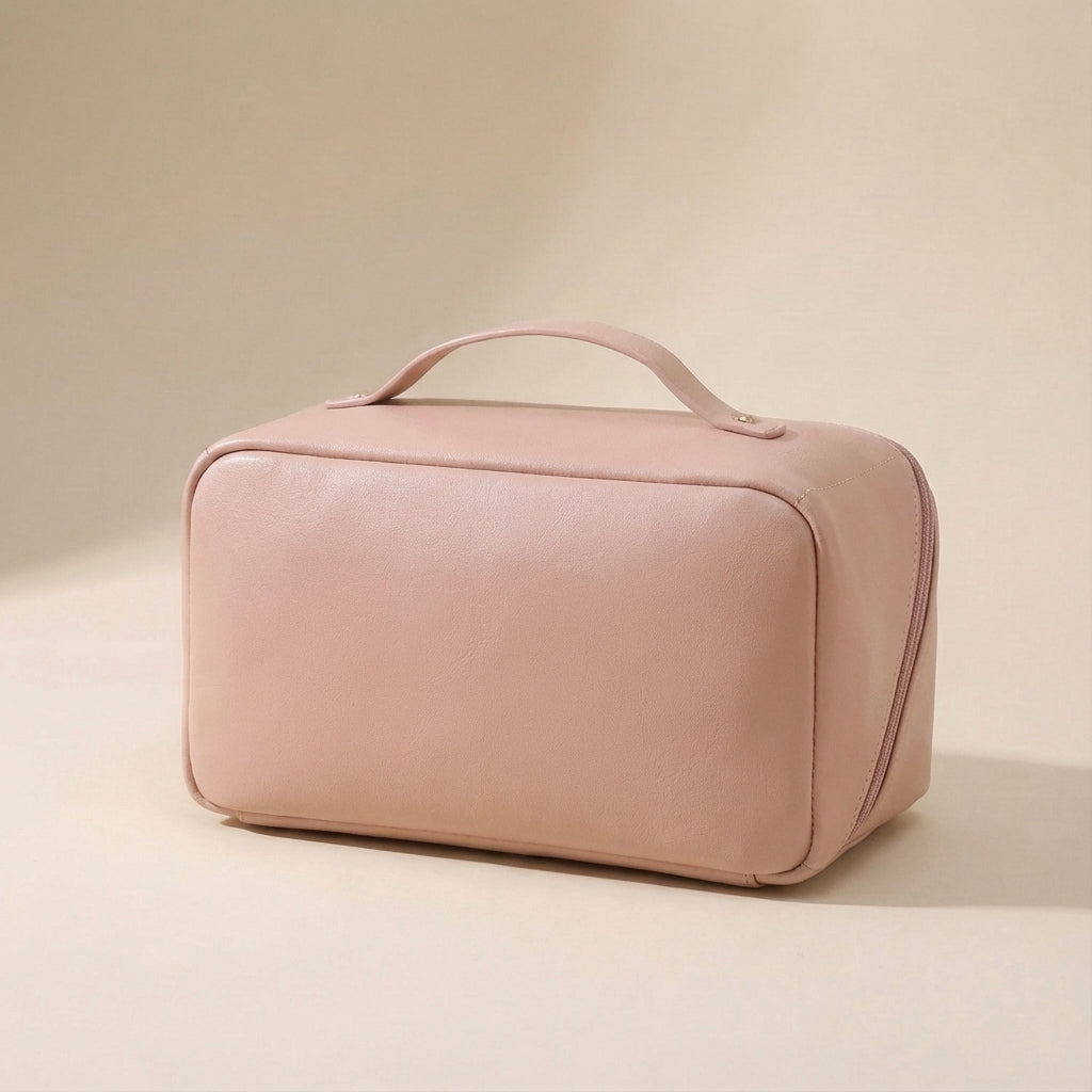 Zwarte ruime vierkante beautycase voor dames, stijlvolle make-up tas en cosmetica organizer.