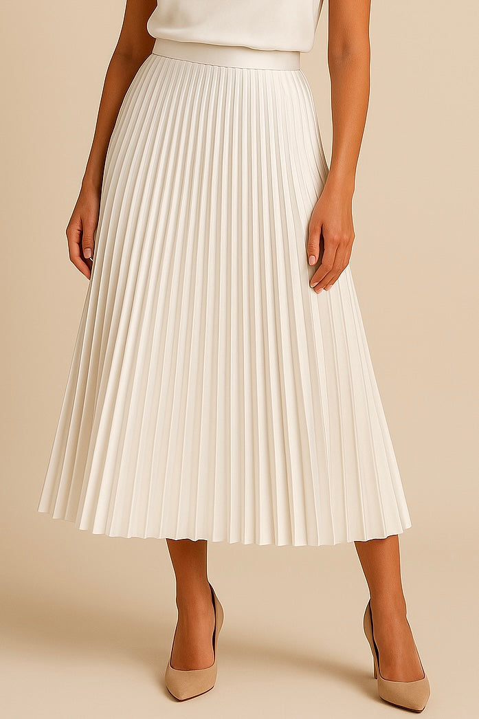 Dames satijnen plissérok met hoge taille, elegant en modieus.