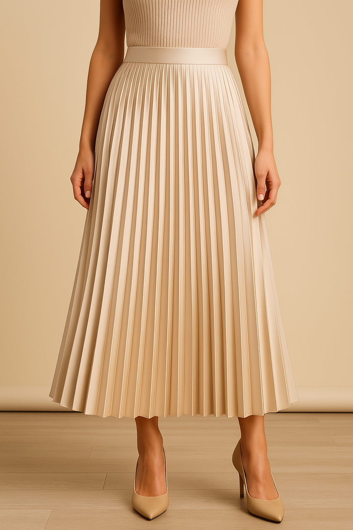Elegante dames plissérok: satijnen stof met hoge taille. Modieus en stijlvol.