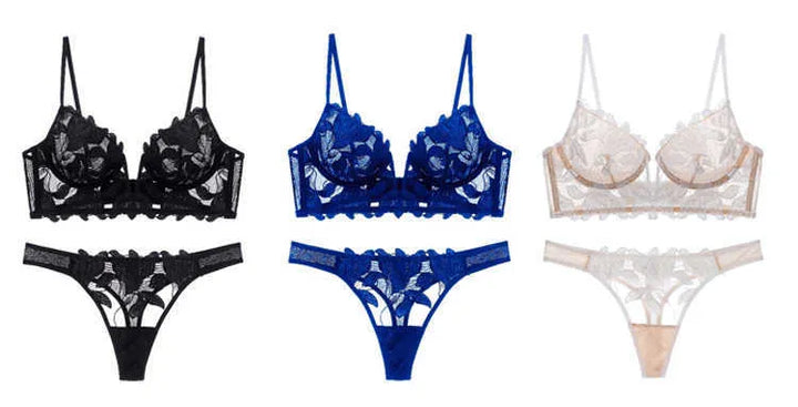 Dames fashion ondergoed met push-up effect en diepe V-hals, gemaakt van sexy Franse kant.