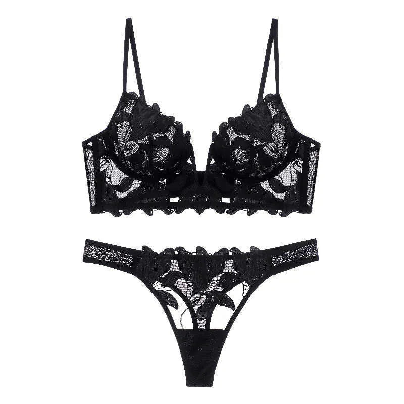 Elegant dames lingerie set met Franse kant, diepe V-hals bh en slip voor sexy mode.