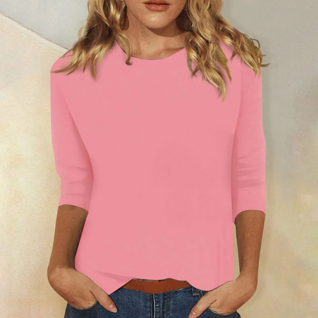 Dames shirt Ava met lange mouwen, elegante ronde hals en comfortabele pasvorm. Veelzijdig voor elke gelegenheid.