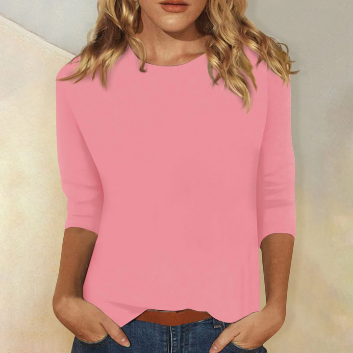 Dames shirt Ava met lange mouwen, elegante ronde hals en comfortabele pasvorm. Veelzijdig voor elke gelegenheid.