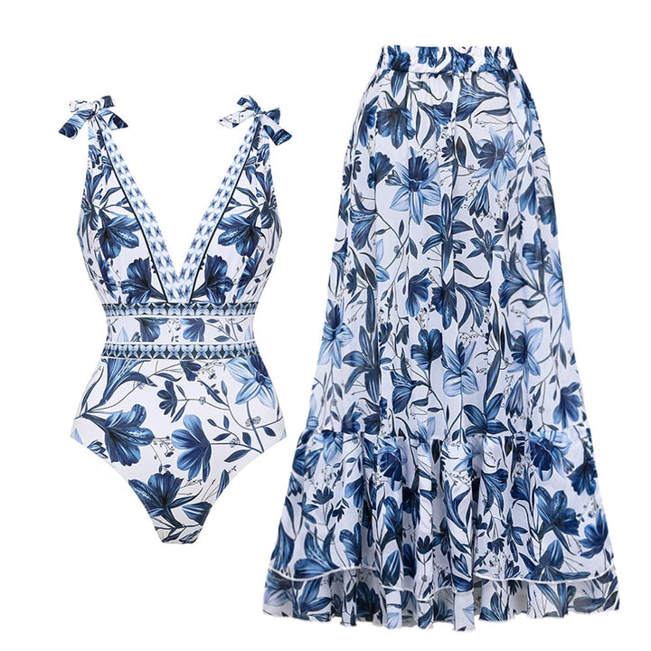 Zomerse dames badpakset met rok, een complete en stijlvolle badmodeoplossing.