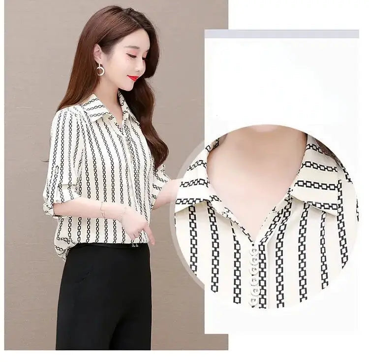 Lichte damesblouse van chiffon, elegant met knopen en omgeslagen kraag; stijlvol voor elke dag.