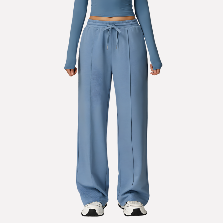 Dames sweatpants met wijde pijpen, grijze relaxte pasvorm, hoge taille voor ultiem comfort en casual stijl.