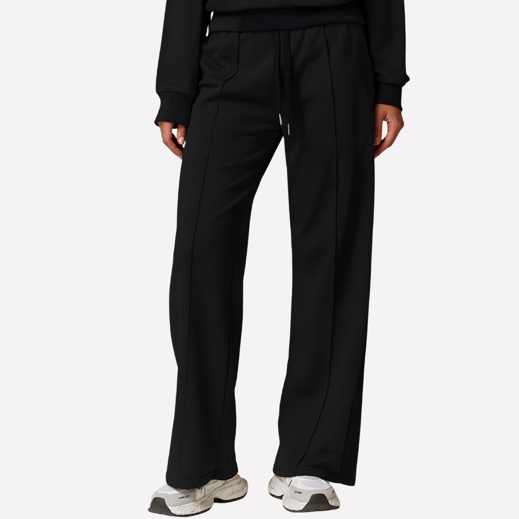 Grijze damesbroek met wijde pijpen in detail, relaxte pasvorm voor maximaal comfort, casual en sportief.