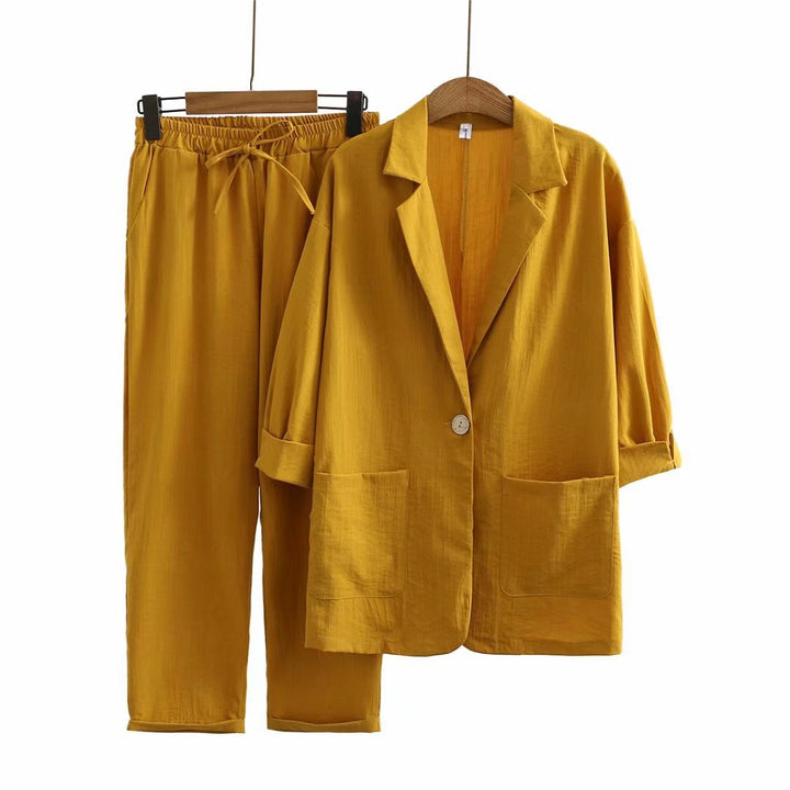 Dames Taylor Set: comfortabele chique blouse & broek, perfect voor een stijlvolle zomerlook.