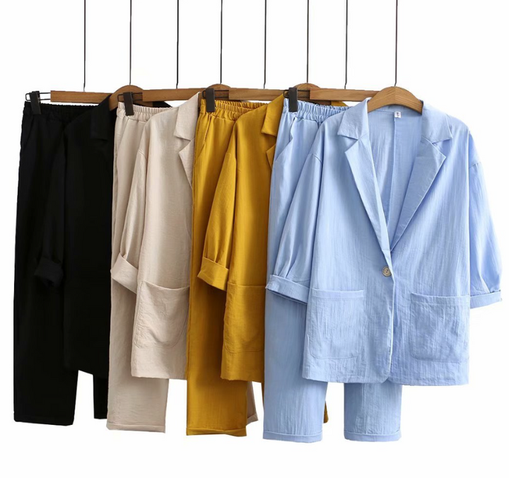 Zachte, ademende dames Taylor Set blousebroek, perfect als comfortabele loungekleding voor de zomer.