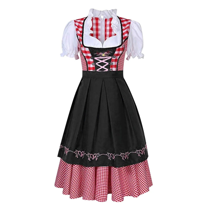 Geruite katoenmix dirndl voor dames, ideale traditionele klederdracht voor Oktoberfest feesten.