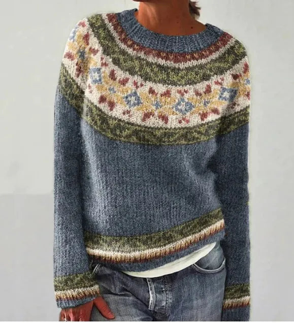 Dames Fair Isle trui met kleurrijk patroon. Ideaal als warme winterkleding, modieus en veelzijdig.