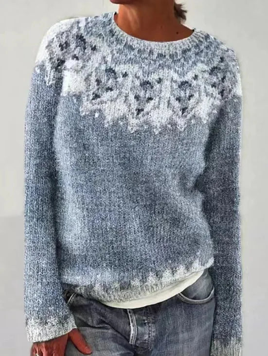 Stijlvolle dames trui met patroon en comfortabele oversized pasvorm. Trendy winterkleding, veelzijdig.