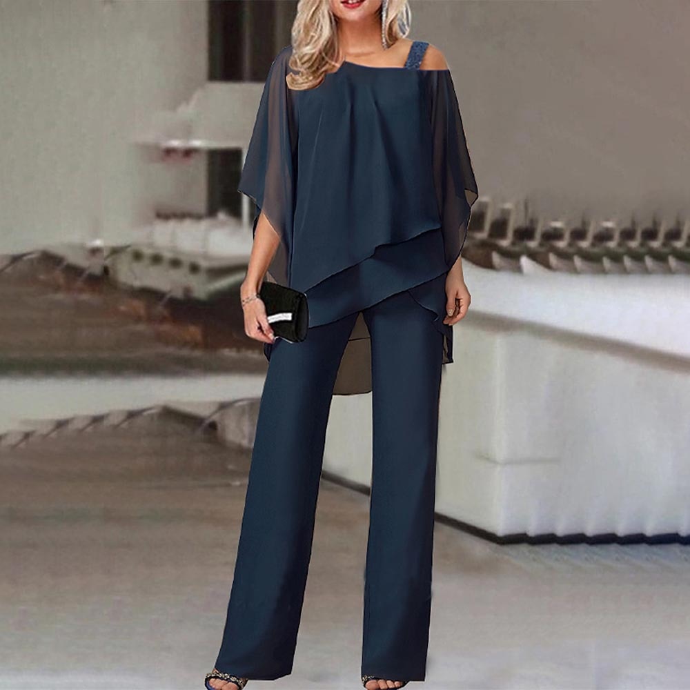 Moderne dames cold-shoulder top en broek set, comfortabel en veelzijdig voor elke stijlvolle gelegenheid.
