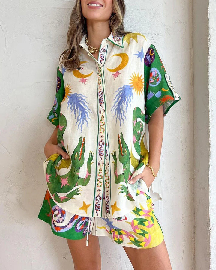Dames tweedelige zomer set Mira, comfortabel en luchtig, perfect voor warme dagen en strandkleding.