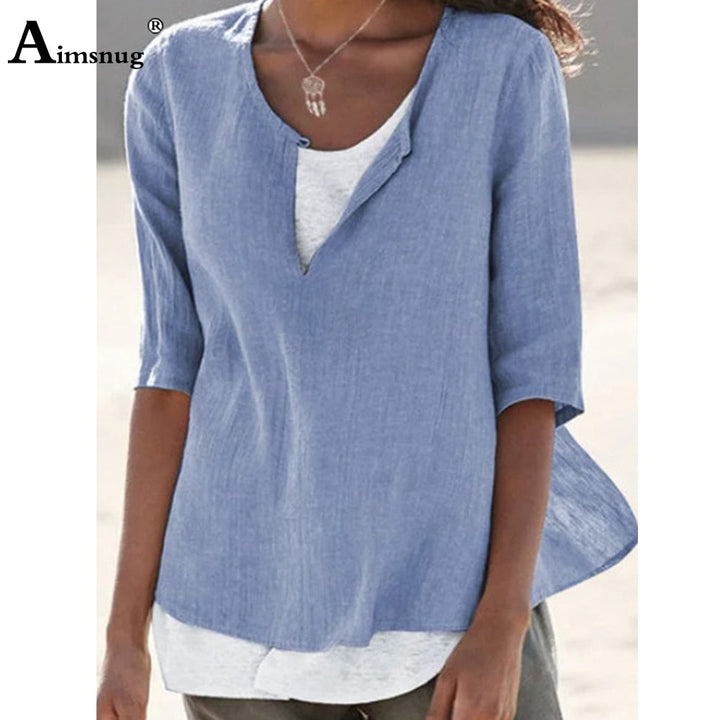 Dames V-hals shirt; comfortabele, stijlvolle kleding, veelzijdig voor elke gelegenheid, zomer of casual.