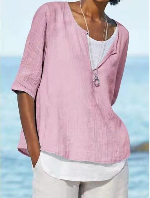 Stijlvol dames V-hals shirt, modieuze top voor een casual look; perfect voor warme zomerdagen.