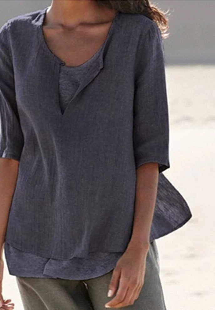 VeeTee™ V-hals shirt, dames top; comfortabel, veelzijdig en stijlvol voor elke dag, zomer of casual.