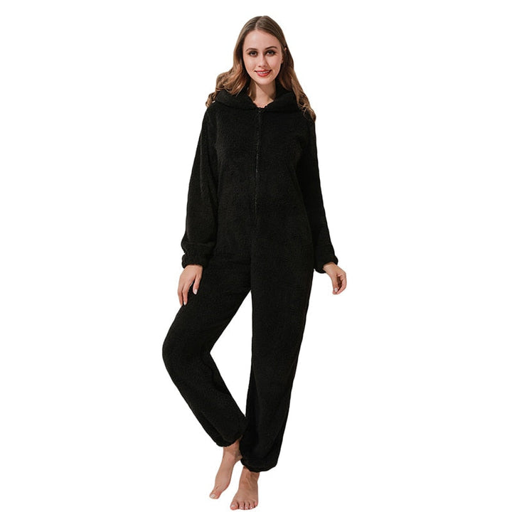 Dames winter jumpsuit, knus en warm, met zachte pluche voering en lange mouwen, ideaal voor thuis.