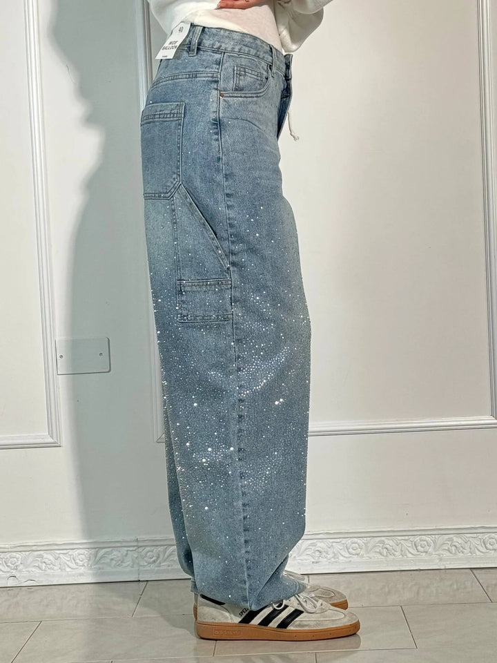 Hoymans dames wideleg jeans met strass, voor een modieuze en comfortabele uitstraling.