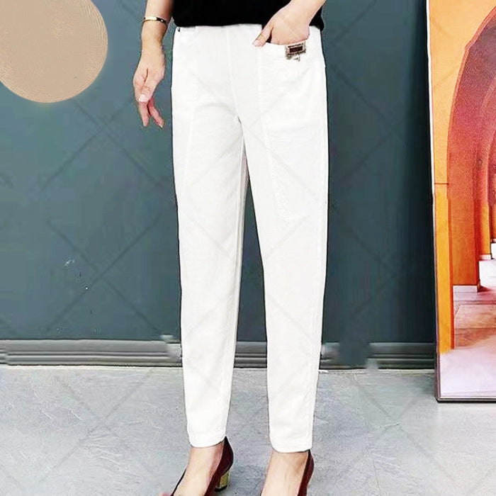 Dames zomerbroek Linnea met elastische tailleband, comfortabel en stijlvol voor casual vrije tijd.